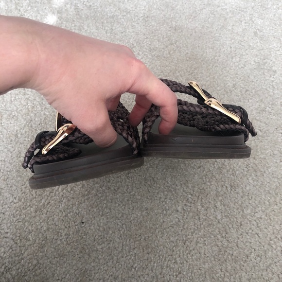 Joie Brown Waffle Woven Sandal With Gold Buckle Size 8.5 - Picture 6 of 7